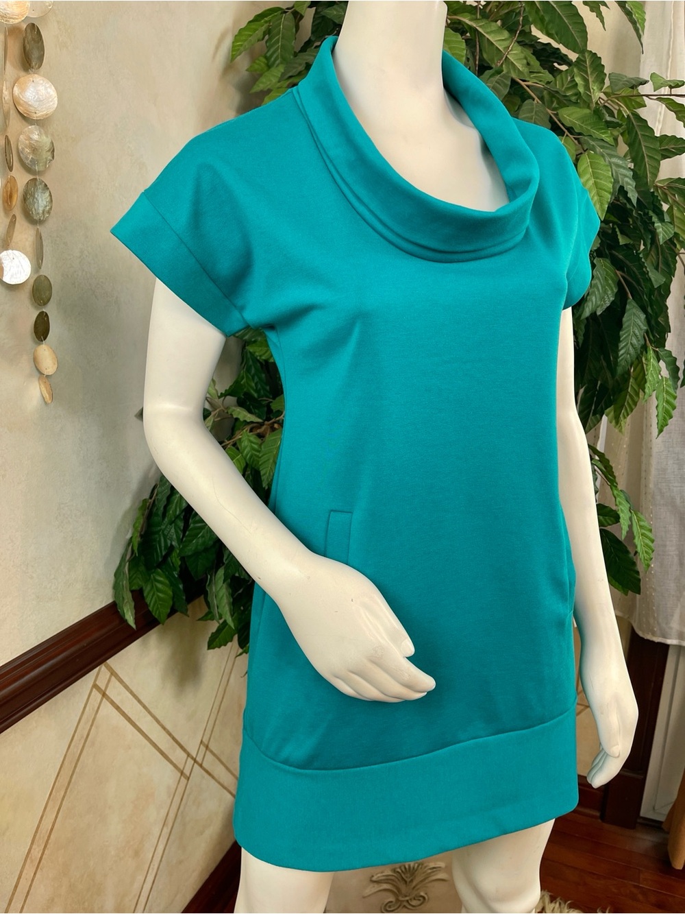 NY&CO TEAL COWL NECK TUNIC DRESS